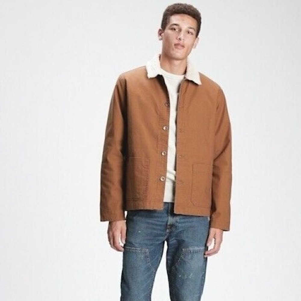 Gap Workforce Collection Sherpa Jacket Brown Button Front Men's Small